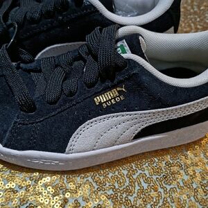 Puma Kids Black and White Suede Sneakers